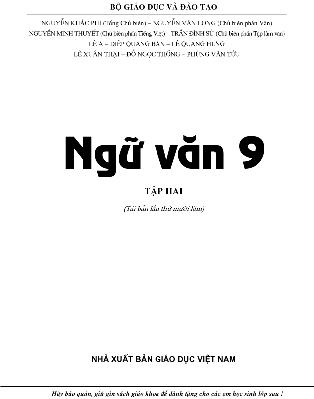 Sách Giáo Khoa Ngữ Văn 9 Tập 2